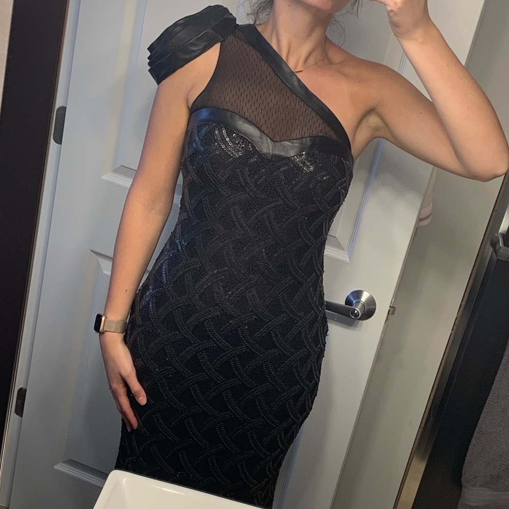 Badgley Mishcka black sequin & leather gown